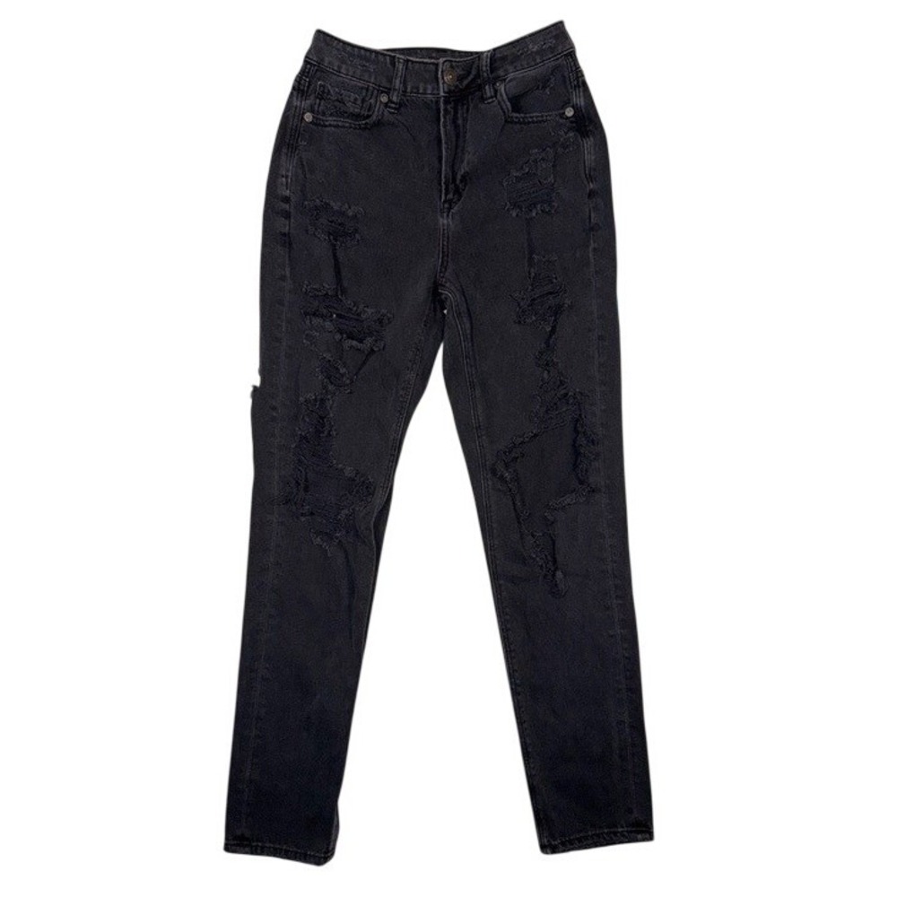 American Eagle Women Black Distressed High Rise Skinny Jeans Comfort Stretch 00R